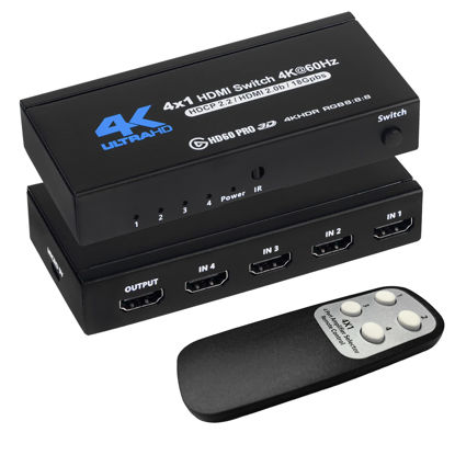 Picture of 4K HDMI Switch 4x1, 4K@60Hz 4 in 1 Out HDMI Switcher Selector with IR Remote Control, Supports HDCP 2.2 4K@60Hz UltraHD HDR10 3D HD1080P Dolby DST, HDMI Splitter for PS4 Xbox Apple TV Fire Stick