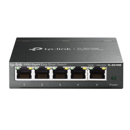 Picture of TP-Link TL-SG105E | 5 Port Gigabit Switch | Easy Smart Managed | Plug & Play | Desktop/Wall-Mount | Shielded Ports | QoS, Vlan, IGMP and Link Aggregation | Ethernet Splitter | Network Hub | Black