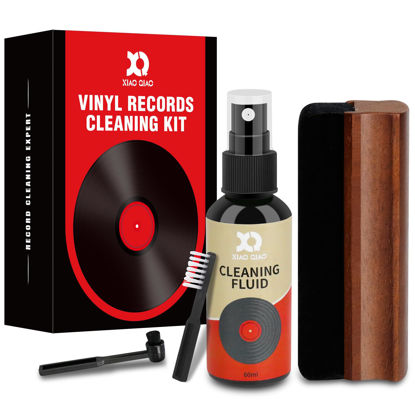 Picture of Vinyl Record Cleaner Kit - 6-in-1 Vinyl Records Cleaning Kit Includes Soft Velvet Record Brush, Cleaning Liquid, Stylus Brush, Cleaning Brush, Cleaning Cloth and Storage Bag