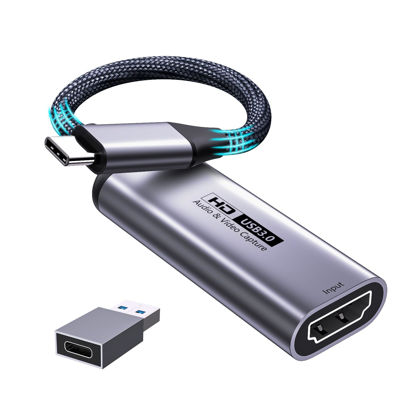 Picture of Fulfalic Video Capture Card, 4K HDMI to USB C 3.0 Capture Card, 1080P HD 60fps Live and Record Video Audio Grabber for Gaming, Streaming, Teaching, Video Conference