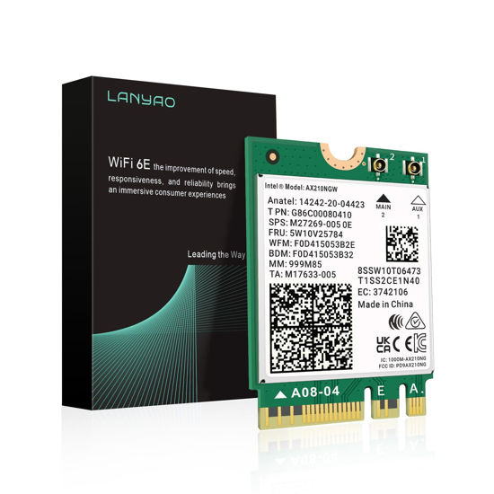 Picture of LANYAO WiFi 6E AX210 NGW Wireless Card M.2 2230/NGFF WiFi 6E Laptop Module with Bluetooth 5.3, 5400Mbps Tri-Band AX210 WiFi Chip Adapter, Ultra-Low Latency, Supports Windows 11/10 (64bit only)