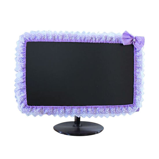 Picture of 23"-26" Lovely Cute Computer Monitor Cover with Elastic Pen Pocket Bow-knot Laptop TV LCD Screen Monitor Decoration Dust Cover Protector, Purple