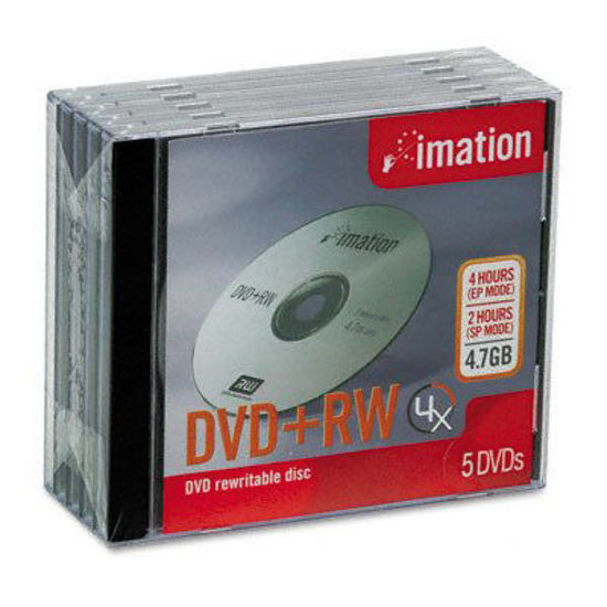 Picture of DVD+RW Re-writable, 4.7GB/120 Minutes, Silver, Jewel Case, 5/Pack IMN16804