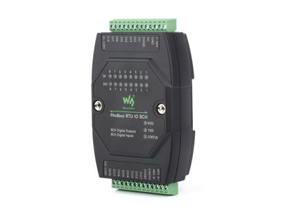 Picture of Waveshare Industrial 8-Ch Digital Input & Output Module, DC 7~36V Wide Voltage Power Supply, Modbus RTU Protocol, Multiple Isolation Protection Circuits, Rail-Mount Support