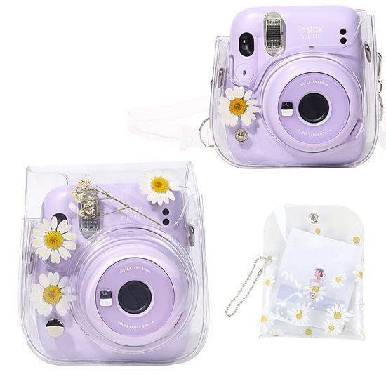 Picture of WOGOZAN Case For Fujifilm Mini 12/11/9/8 Instant Camera Protective Bag with Transparent Shoulder Strap(Real Flower - Transparent)(No Camera)