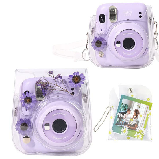 Picture of WOGOZAN Case for Fujifilm Mini 12/11 / 9/8 Instant Camera Protective Bag with Transparent Shoulder Strap(Real Flower - Purple)(No Camera)