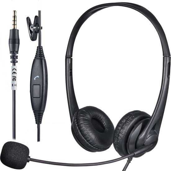 Picture of Ultralight Headset with Microphone for Work - 3.5mm Wired Computer Headset with Mic, Noise Cancelling, Mute & Volume Control - Ideal for Laptop, Teams, Zoom, Skype, Webinar & Office Use