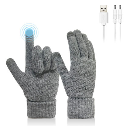 Picture of Yoolhamy USB Heated Gloves for Men Women Unisex Heated Mittens Winter Warm Full Hands Touchscreen Laptop Gloves Knitting Heating Hands Warmer for Indoor Outdoor (A)