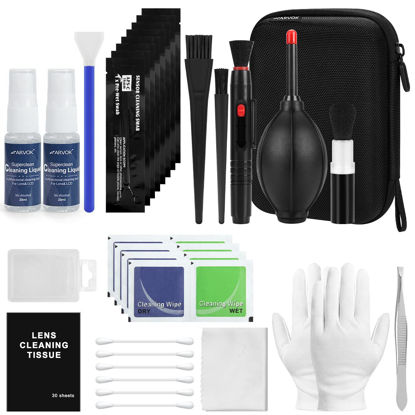 Picture of ARVOK Professional Camera Cleaning Kit(32 pcs), Including Air Blower/Cleaning Pen/Cleaning Spray/Cleaning Cloth/Lens Brush, Lens Cleaning Kit for DSLR Cameras Compatible with Canon, Nikon, Sony