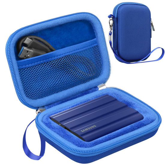 Picture of Lacdo Hard Carrying Case for Samsung T7 Shield / T7 / T7 Touch Portable Solid State Drives 500GB 1TB 2TB 4TB USB 3.2 External SSD Hard EVA Shockproof Storage Travel Bag, Blue