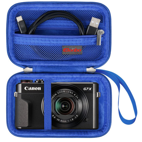 Picture of Elonbo Carrying Case for Canon PowerShot G7 X / G7 X Mark II / G7 X Mark III / G9 X mark III Digital 4K Vlogging Camera, 4K Video Streaming Camera Hard Travel Storage Bag. Blue