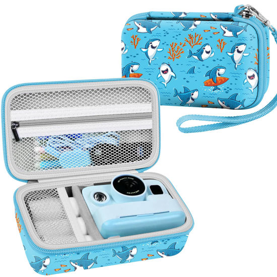 Picture of Leayjeen Kids Camera Case Compatible with Dylanto/GKTZ/HiMont/CAMCLID/ESOXOFFORE Kids Instant Print Camera, Kids Instant Camera for 1080P Printed Photos，Birthday Gifts for Kids-Blue Sharks(Case Only)