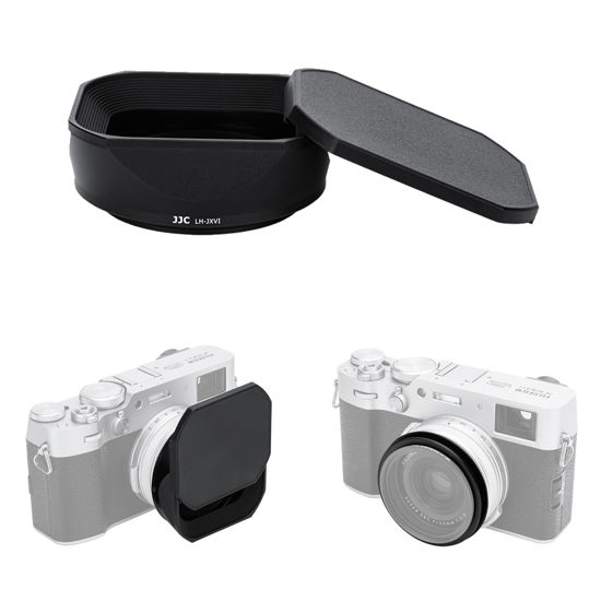 Picture of JJC LH-X100 Metal Square Lens Hood with AR-X100 49mm Adapter Ring for Fuji Fujifilm X100VI X100V X100F Cameras, LH-X100 Lens Hood with Filter Adapter Ring, Allows to Attach 49mm UV/ND/CPL Filter