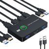 Picture of KVM Switch 1 Monitors 2 Computers, USB HDMI Switch for 2 Computers Share Keyboard Mouse Printer to One HD Monitor, Support 4K@60Hz,2 HDMI Cables and 2 USB Cables,1 Charge Cable Included