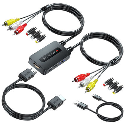 Picture of Knisopec Dual Port RCA to HDMI, Double Composite AV to HDMI Converter, Two RCA in One HDMI Out Converter for N64/Wii/PS2/DVD/VHS to Display On Newer TVs with HDMI