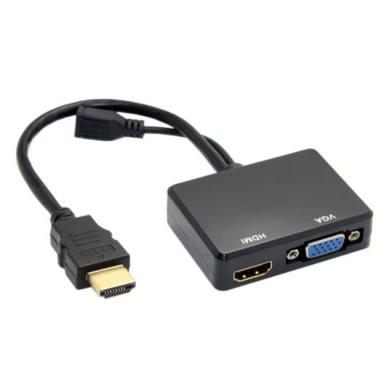 Picture of JSER HDMI to VGA & HDMI Female Splitter with Audio Video Cable Converter Adapter for HDTV PC Monitor