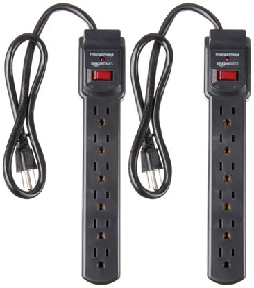 Picture of Amazon Basics 6-Outlet, 200 Joule Surge Protector Power Strip, Pack of 2, Rectangle, 2 Foot, Black