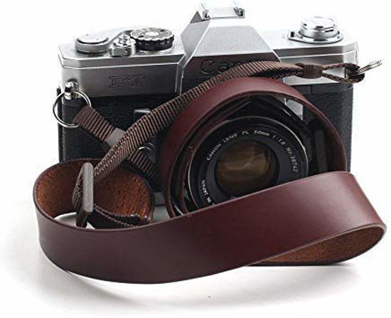 Picture of CANPIS Soft Leather Camera Shoulder Neck Strap, Brown Color, Adjustable Length compatible with DSLR Cameras Canon Sony Fujifilm Olympus Leica etc.