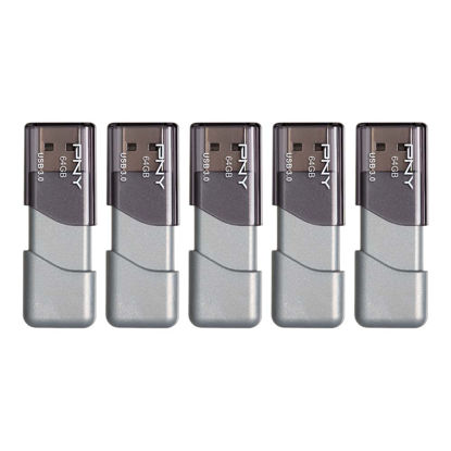 Picture of PNY 64GB Turbo Attaché 3 USB 3.0 Flash Drive, 5-Pack, Grey, P-FD64GX5TBOP-MP, 100MB/s, Light-Weight Durable - Data Storage and Transfer