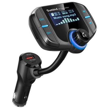 Picture of Upgraded Bluetooth FM Transmitter, Wireless Radio Adapter Hands Free Car Kit with 1.7'' Display, QC3.0 and Smart 2.4Amp Dual USB Ports, AUX Input/Output, TF Card Mp3 Player (Black,PD)