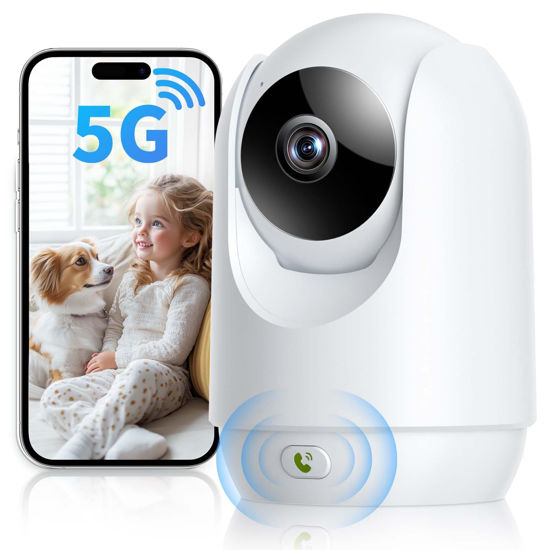 Picture of Indoor Security Camera, 5G&2.4G WiFi Cameras for Home Security, Pet/Baby Camera with Phone App, One-Click Call, Motion Tracking, Patrol, Pan/Tilt, 2-Way Talk, Works with Alexa and Google Assistant