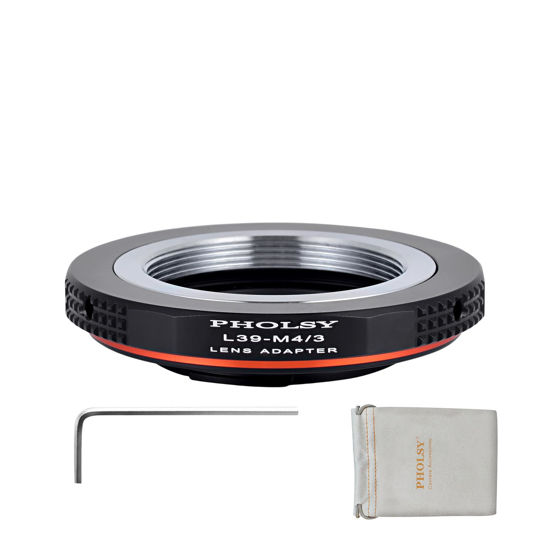 Picture of PHOLSY Lens Mount Adapter L39 to MFT Compatible with Leica M39 (L39 LTM 39mm) Lens to Micro Four Thirds (M4/3 Micro 4/3) Mount Camera Body Compatible with Olympus Panasonic Lumix Cameras L39 to M4/3