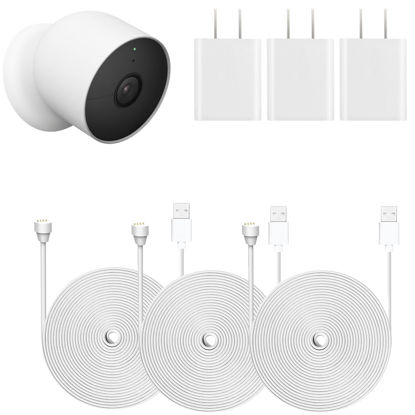 Picture of 25ft Weatherproof Power Adapter is specifically Designed Compatible with Google Nest Cam Outdoor or Indoor (Battery only) (3-Pack)