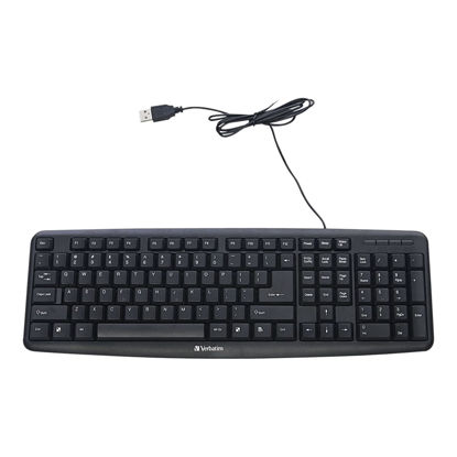 Picture of Verbatim Slimline Wired Keyboard USB Plug-and-Play Numeric Keypad Adjustable Tilt Legs Corded Full-Size Computer Keyboard Compatible with PC, Laptop - Frustration Free Packaging Black 99201