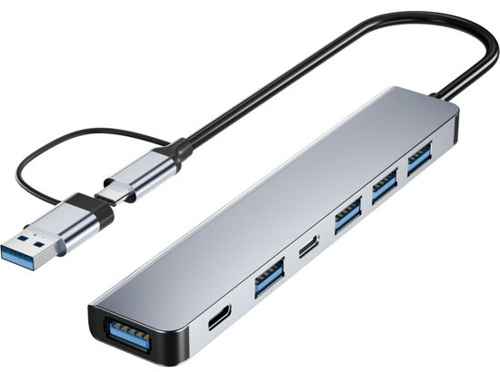 Picture of PANPEO Aluminum 7 in 1 USB C & USB Hub with USB 3.0, USB 2.0 Ports for PC/Laptops/MacBook Pro/Air/iMac/iPad and More Devices