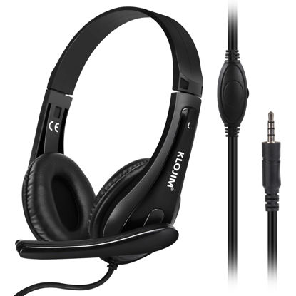 Picture of KLOJIM Wired Headphone for PC/Laptop - On-Ear Headphones with Mic, Adjustable Headband - 3.5mm Headphones for Computer/Cell Phones/Home/School (Black)