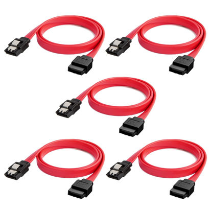 Picture of CableCreation SATA III Cable, [5-Pack] 8-Inch/ 0.6FT SATA III 6.0 Gbps 7pin Female to Female Data Cable with Locking Latch, Red