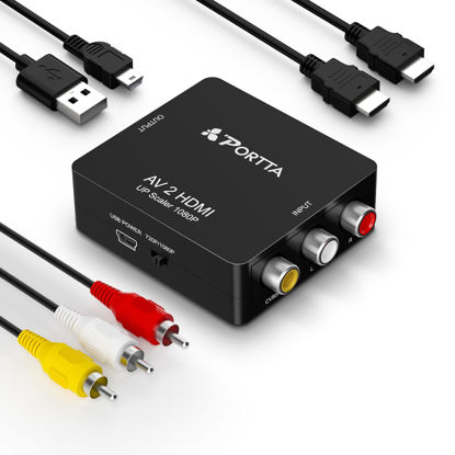 Picture of Portta RCA to HDMI Converter with HDMI and AV Cable, Composite CVBS to HDMI Adapter Upscaler 720P/1080P, Support PAL/NTSC, AV to HDMI Video Converter Compatible with PS3, TV, PC, STB, Xbox, VHS, VCR