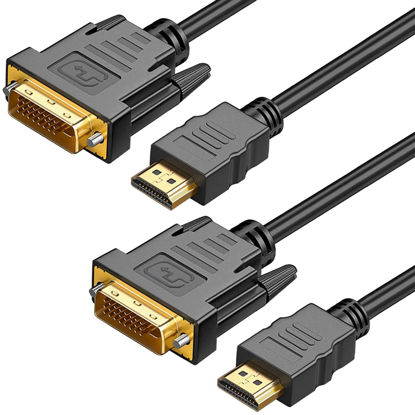 Picture of QINGLER HDMI A to DVI Adapter Cable 6ft, 2 Pack Bi-Directional 1080 DVI-D to HDMI Cable Male to Male, High-Speed Gold-Plated HDMI to DVI for Raspberry Pi, Roku, X-Box One, PS3/4/5, Graphics Card