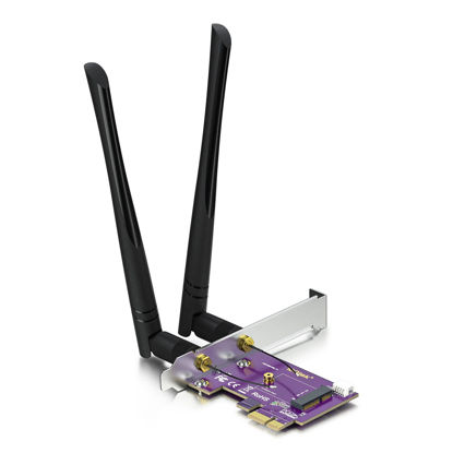 Picture of PCIE X1 to M.2/NGFF (A+E Key) WiFi Bluetooth Wireless Module Adapter Card with Dual-Band 2.4&5G 2X 5dBi Antenna