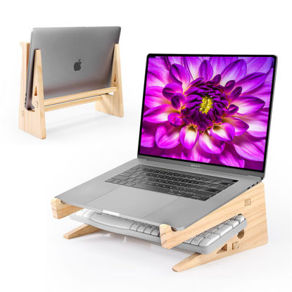 Picture of Wood Laptop Stand,Universal Computer Stands for Desk,Vertical Laptop Holder for MacBook Pro, Wooden Laptop Riser for MacBook Air, Dell, HP, Lenovo Compatible with 13.3 to 17.3 Inches All Laptops