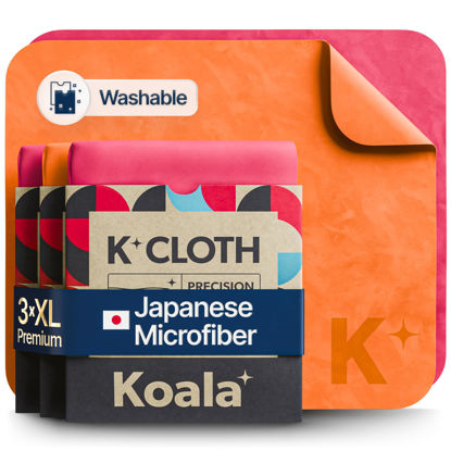 Picture of Koala Lens Cleaning Cloth | Japanese Microfiber | Glasses Cleaning Cloths | Eyeglass Lens Cleaner | Eyeglasses, Camera Lens, VR/AR Headset, and Screen Cleaning | Pink & Orange (Pack of 3)