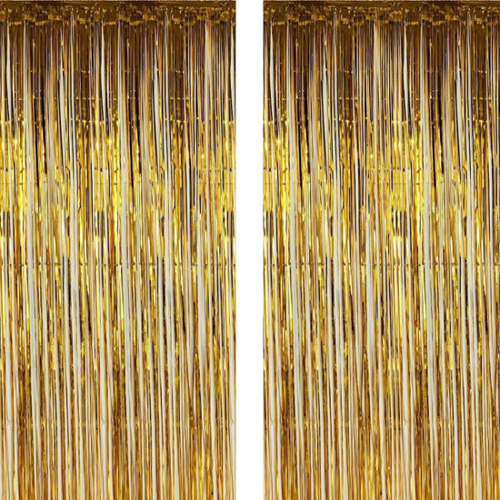 Picture of Twinkle Star 2 Pack Photo Booth Backdrop Metallic Tinsel Foil Fringe Curtains Environmental Background for Birthday Wedding Party Christmas Decorations (Gold Backdrop Curtain)