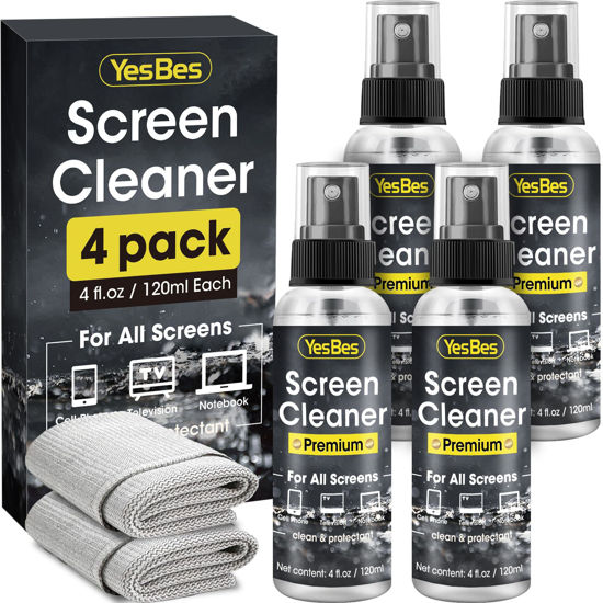 Picture of Screen Cleaner Spray 16oz (4oz x 4 Pack) - TV Screen Cleaner Spray and 2 Microfiber Cloths, Computer Screen Cleaner & Car Screen Cleaner for TV, Monitor, Laptop, MacBook, iPad and Electronic Devices