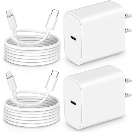 Picture of iPhone Charger Fast Charging,20W PD USB C Fast Charger [MFi Certified],for iPhone Charger Lightning Cable 2 Pack Type C Wall Charger Block and (6ft+10ft) Cable for iPhone 14/13/12/12 Pro Max/11