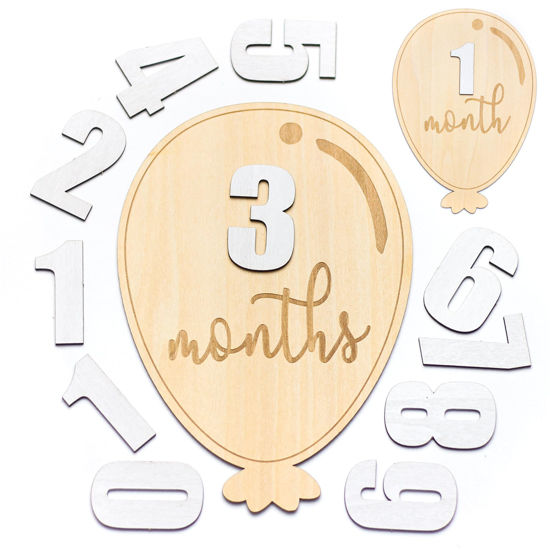 Picture of Baby Monthly Milestone Cards - Wooden Monthly Milestone Discs - Newborn Photography Props to Document Your Baby´s Growth - Baby Announcement Sign (Balloon)