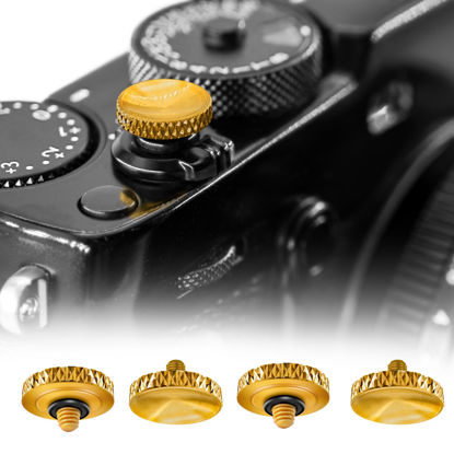 Picture of REYGEAK for Fujifilm Camera Shutter Button(4 Pack/Brass) Copper Soft Shutter Release Button,Camera Shutter Button Fits for Fuji Fujifilm X100 X100VI X-T5 X-T4 X-T3 Accessories