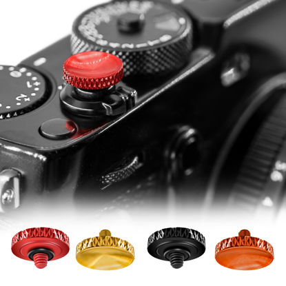 Picture of REYGEAK for Fujifilm Camera Shutter Button,4 Pcs Copper Soft Shutter Release Button,Camera Shutter Button Fits for Fuji Fujifilm X100 X100VI X-T5 X-T4 X-T3 Accessories(Red/Brass/Orange/Black)