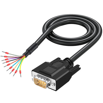 Picture of Jienk 6.56Ft 24AWG DB9 Male RS232 9 Pin Serial Extension Cable, 9-Pin Gold Plated Connector with Bare Wire End Cable