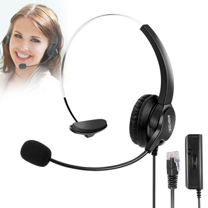 Picture of AGPTEK® Hands-free Call Center Noise Cancelling Corded Monaural Headset Headphone for Desk Telephone with 4-Pin RJ9 Crystal Head