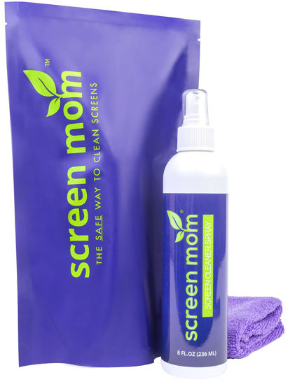 Picture of Screen Mom Screen Cleaner Kit for LED & LCD TV, Computer Monitor, Phone, Laptop, and iPad Screens - Includes 8oz Spray Bottle and Large Premium Microfiber Cloth