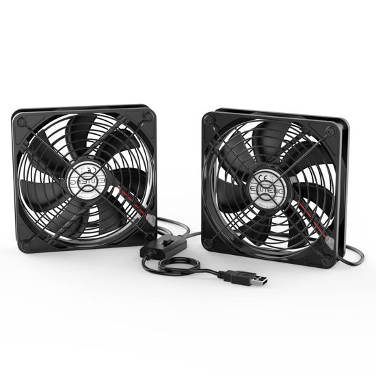 Picture of ELUTENG Dual 120mm USB Fan with 3 Speeds 5V Ventilator Fan Portable Cooling Fan Rechargeable Compatible for Laptop Receiver DVR Playstation Xbox Desk Computer Cabinet Cooling