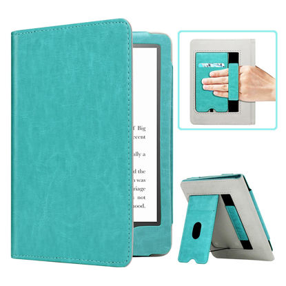 Picture of RSAquar Case for 6.8" Kindle Paperwhite (11th Generation-2021) and Kindle Paperwhite Signature Edition, Slim PU Leather Cover with Auto Sleep Wake, Hand Strap, Card Slot and Foldable Stand, Sky Blue