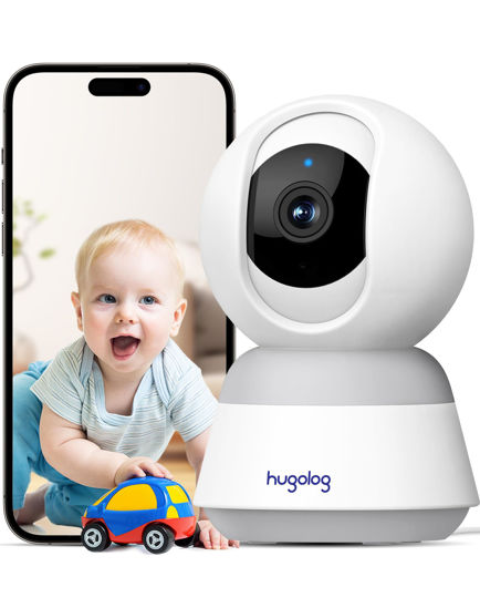 Picture of Hugolog 2K 3MP Indoor Pan/Tilt Security Camera with Auto-Focus,Ideal for Baby Monitor/Pet Camera/Home Security,Starlight Color Night Vision,Human/Pet AI,US Cloud,Compatible with Alexa