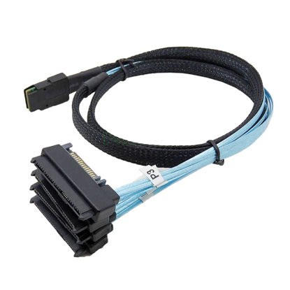 Picture of Cablecc Internal 36 Pin Mini SAS SFF-8087 Host to 4 SFF-8482 Target SAS Hard Disk and SATA Power Cable 50cm