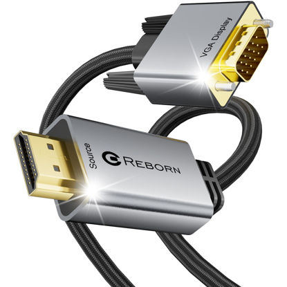 Picture of Reborn HDMI to VGA Cable Adapter 6FT [Aluminum, Gold-Plated] 1080p HDMI Source to VGA Braided Cord for Monitor, Computer, Desktop, Laptop, PC, Projector, HDTV, Roku, Xbox - Male to Male